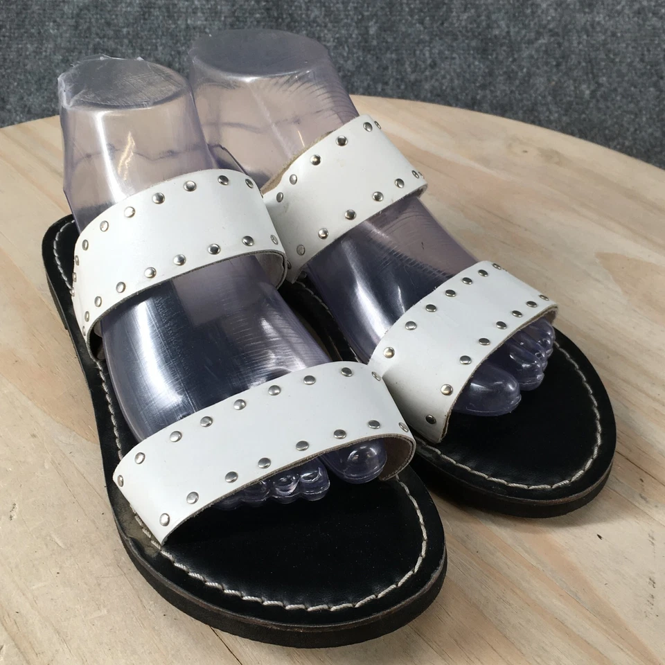 Sandalias MIA para mujer 8,5 M Sharon con tachuelas dos correas deslizables cuero blanco Foto 3 de 4