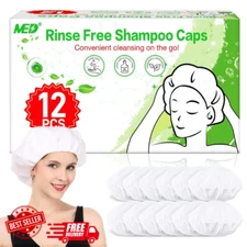 Shampoo Caps No Rinse Waterless Hair Washing Shower Caps 12 Packs for Elderly, W