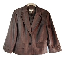 Ann Taylor Loft Women's Blazer Brown Chambray Linen Silk Size 12P
