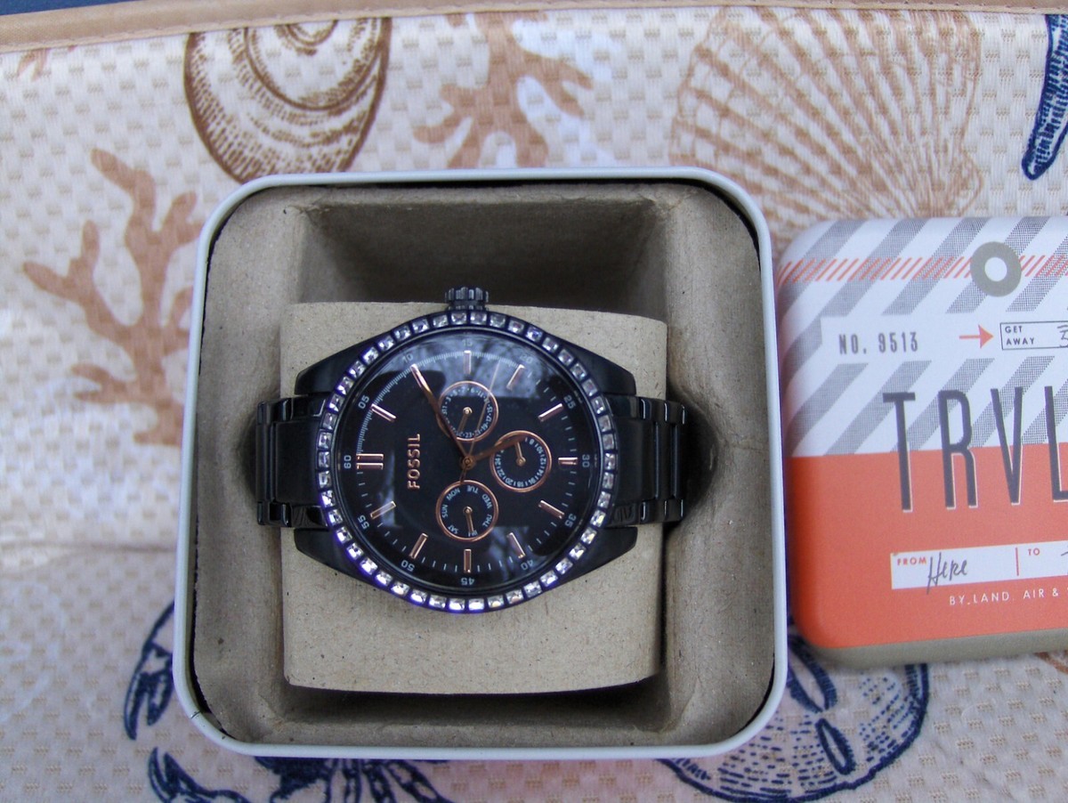 Fossil BQ1546 Multifunction Swarovski Crystal Carissa Women\'s Black Watch FOSSIL BQ1546 CARISSA BLACK STAINLESS BRACELET SWAROVSKI  main image 4