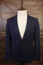 BOGGI MILANO Fitted Navy Blue Plaid Wool Two Button Blazer Jacket Size 50