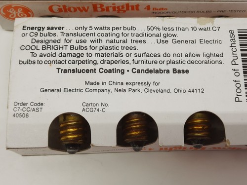 GE Glow Bright Replacement Outdoor Indoor 5 Watt Bulbs 4Bulb Pkg C-7 NOS 3 Pkg - Picture 4 of 4