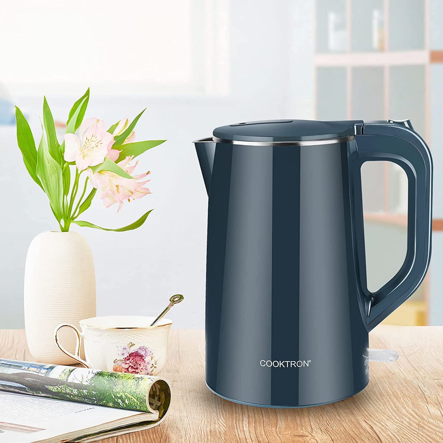 COOKTRON 1.7L Quiet Electric Kettle Double Wall Hot Water Boiler BPA