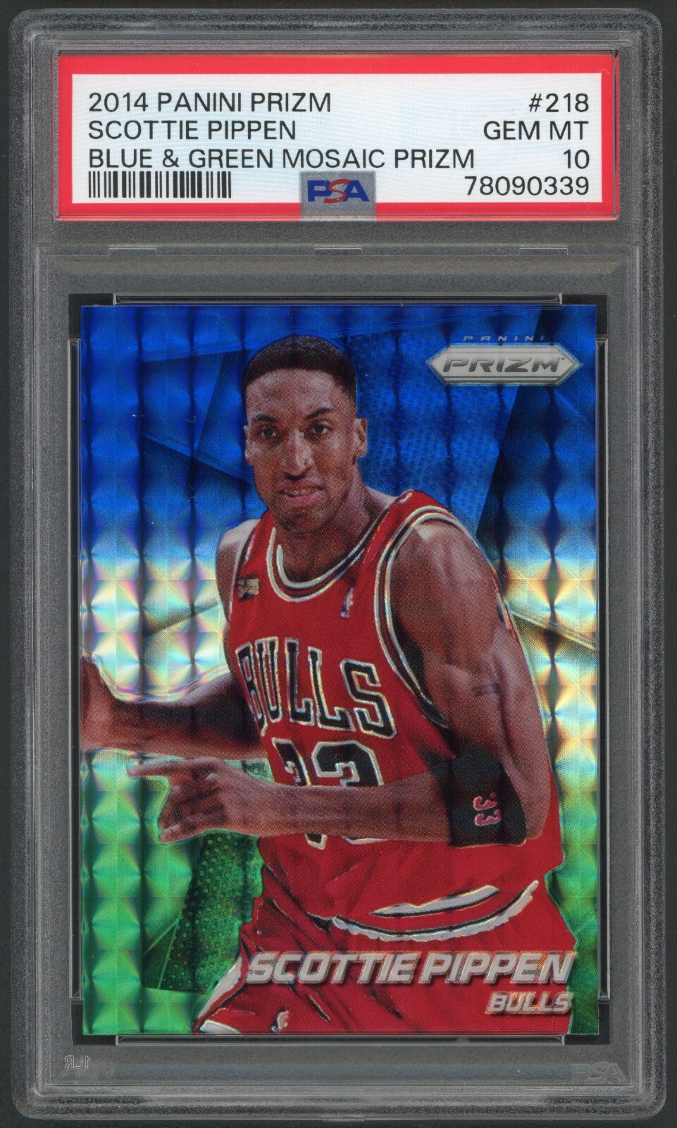 2014 Panini Prizm Scottie Pippen Bulls PSA 10 GEM MINT Blue & Green Mosaic Prizm