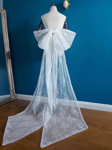 Long Lace Detachable Bows for Bride White Ivory Big Removable Bows for Wedding - Picture 2 of 9