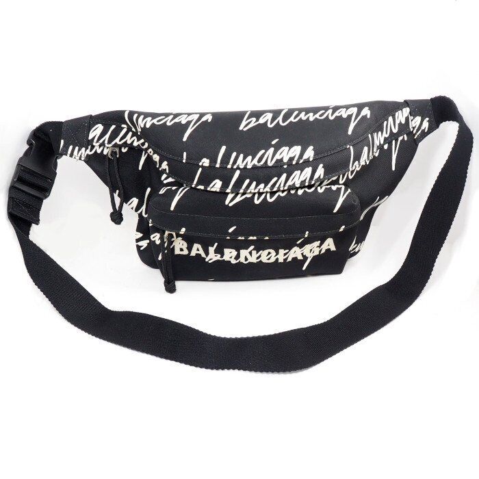 BALENCIAGA Wheel Body Bag Black White Logo Nylon Belt Bag BALENCIAGA Wheel Body Bag Black White Logo Nylon Belt Bag