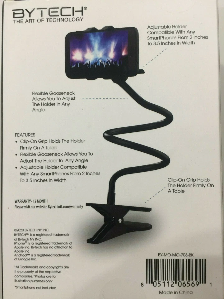 Bytech Flexible Clip On Mount Smartphone Holder New - Image 2 of 2
