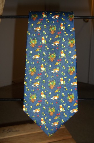 Salvatore Ferragamo Men's Silk Tie Dark Blue W/ Ducks GORGEOUS 59x3.75 - Picture 2 of 13