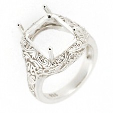 Sterling Silver Semi Mount Ring Setting OCT 11x9mm Vintage Repro