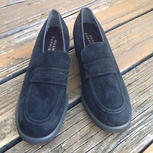 Vintage Hush Puppies 10 Black Suede Slipon Chunky Loafers Womens Shoes 80s 90s Ebay