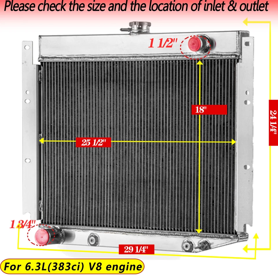 Radiador de 3 filas para camioneta Dodge D100 D200 D300 W100 W200 W300 1969-1971 6,3 L V8 Foto 3 de 4