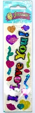 VTG New Sandylion Stickers "I LOVE YOU" Hearts Lips Prismatic Glitter VALENTINE