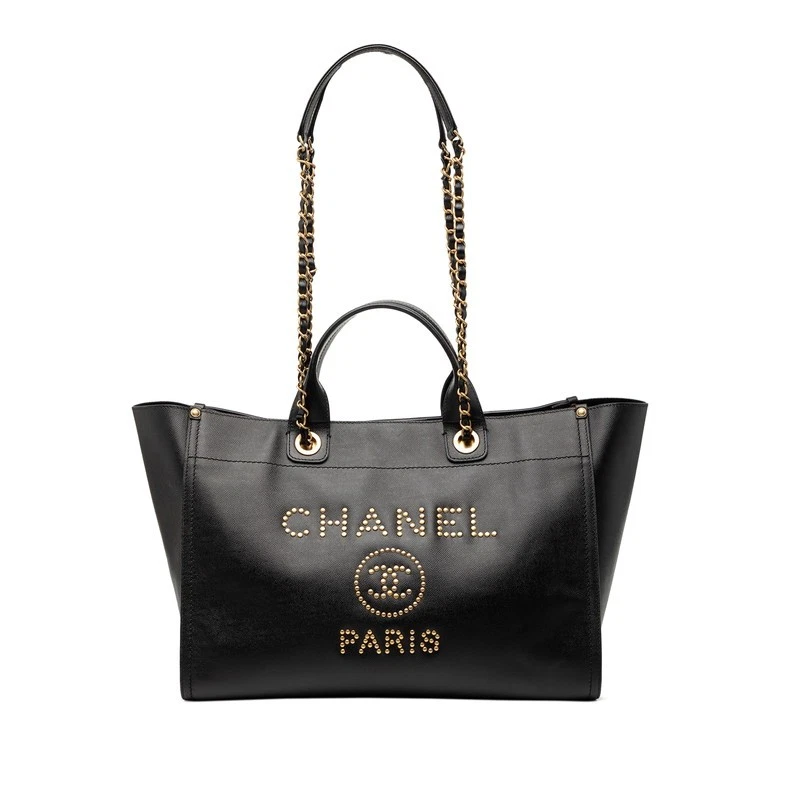 CHANEL Deauville logo stud caviar leather Tote Bag 2WAY 30077