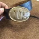 Old Vintage Reproduction Civil War US Brass Belt Buckle and Leather Belt 44”