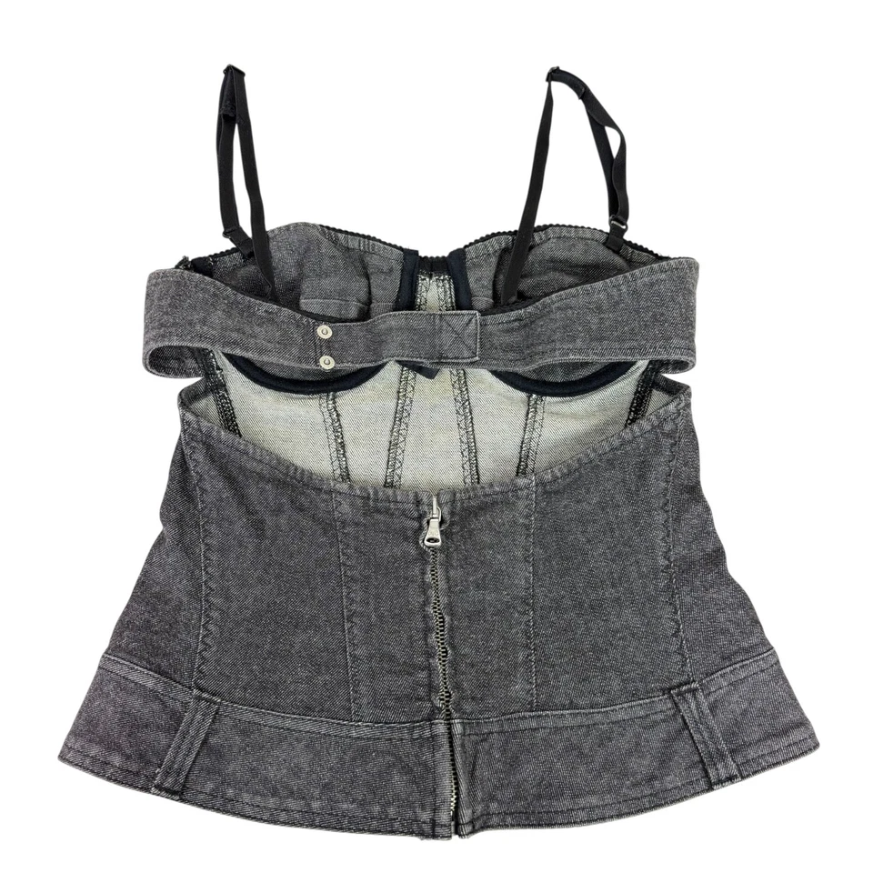 D&G Dolce & Gabbana Bustier Corsé Top Gris Denim Negro Encaje Ribete Talla S De Colección Foto 4 de 4