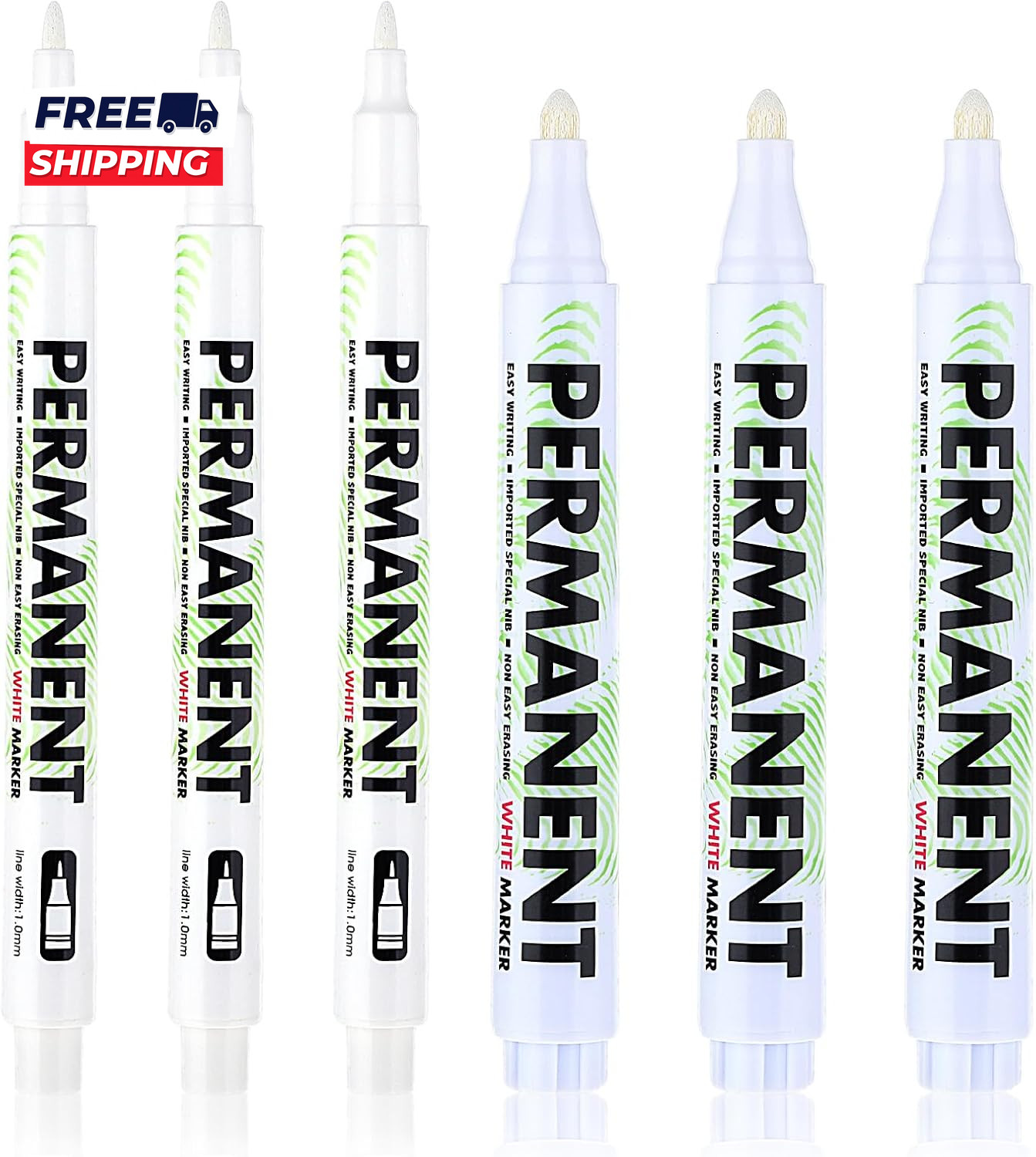 Acrylic White Paint Pens 6 Pack White Permanent Marker with Extra Fine Point (1M