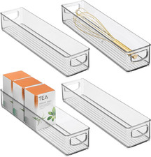 Slim Clear Plastic Storage Bin, Extra Long Narrow, 4-Pack  Stackable, for Kitch