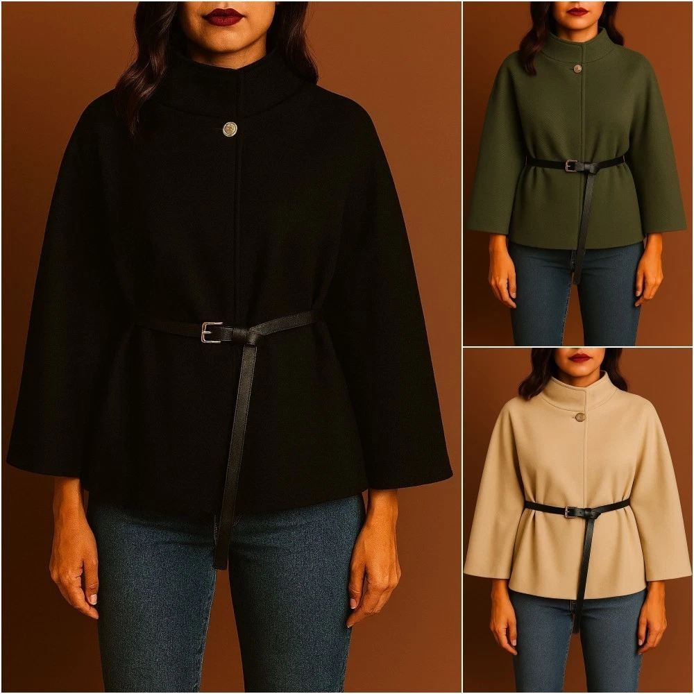 Ladies Elegant Belted Cape Coat Poncho Jacket Winter Jumper 8-14
Opens in a new window or tab