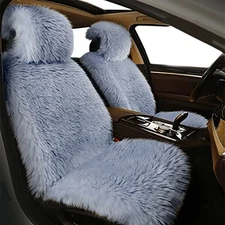 Sheepskin Seat Covers, Sleek Design Full Size Car Seat Pad Soft Long Wool Gray