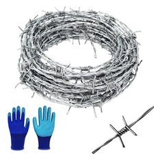 YAGJIA Barbed Wire 50 Ft, 4 Point Barbed Wire Fence, Hot-Dip Galvanized Barb Wir