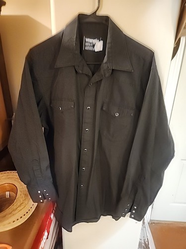 WRANGLER MEN'S COWBOY WESTERN PEARL SNAP BLACK SHIRT..LARGE..MADE IN USA