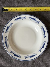 ONE - Ten 10 Strawberry Street Fish Navy Rimmed Soup BOWL 8 7/8 Poland