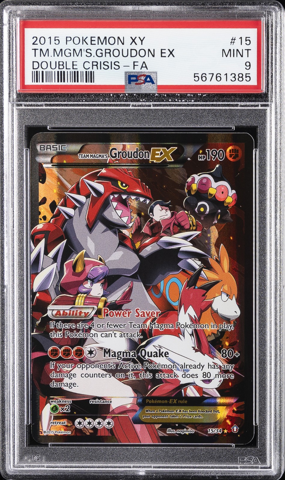 2015 POKEMON XY DOUBLE CRISIS #15 FULL ART/TEAM MAGMA'S GROUDON EX PSA 9