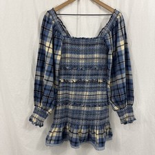 Loveshackfancy Stanley Blue Plaid Mini Dress Womens Sz S Smocked Coastal Cowgirl