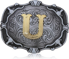 Kids Western Cowboy Texas Rodeo Belt Buckle for Boys Girls, Initial Letters a to