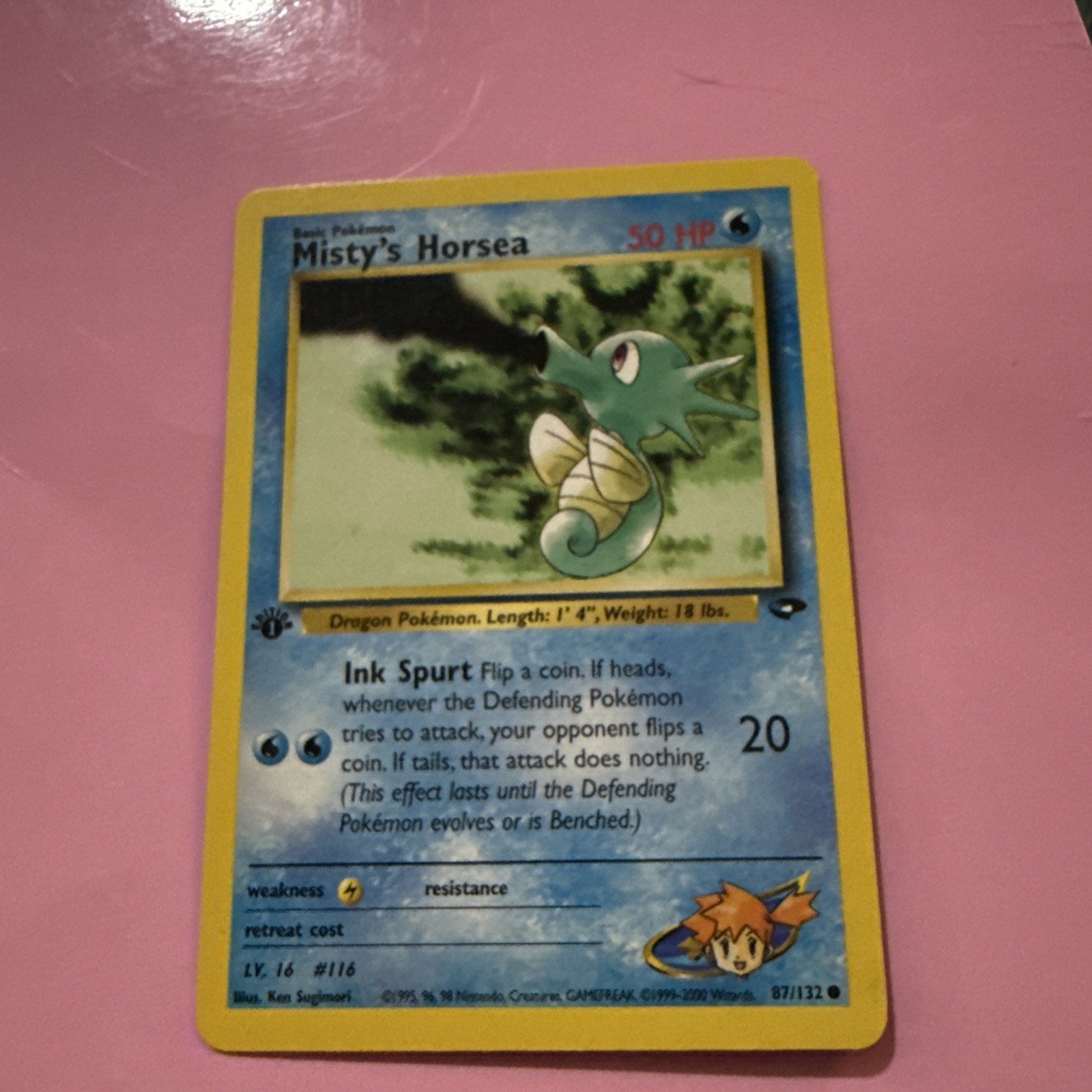 MISTY’S HORSEA Pokemon Card - 1st Edition - Gym Challenge - 87/132 - NM