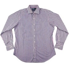 Polo Ralph Lauren Dress Shirt Men's L 16.5 Blue Pink Regent Classic Fit Striped