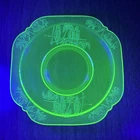 Vintage Federal Sylvan Glass Green Vaseline Tropical Theme Dessert Plate - Nice!