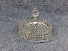 Vintage Indiana Glass Diamond Point 2 PC Covered Butter Dish Dome Lid Heavy
