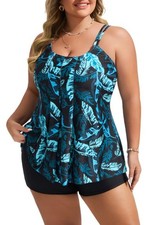 Hanna Nikole Women's Tankini Swimsuit Two Piece Shorts Blue Black 18W Uk22