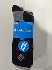 NWT Columbia Men's Wool Blend Crew Socks 2 Pack Size 6-12 Black