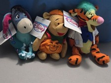 Lot of 3 Disney Mini Bean Bag Plush Halloween Set Pumpkin Pooh Tigger Eeyore