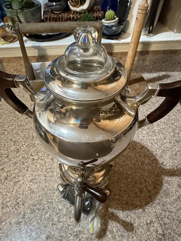 Vintage United Silver Coffee Pot Urn Two Handle Stainless Decorative 13-1/2"