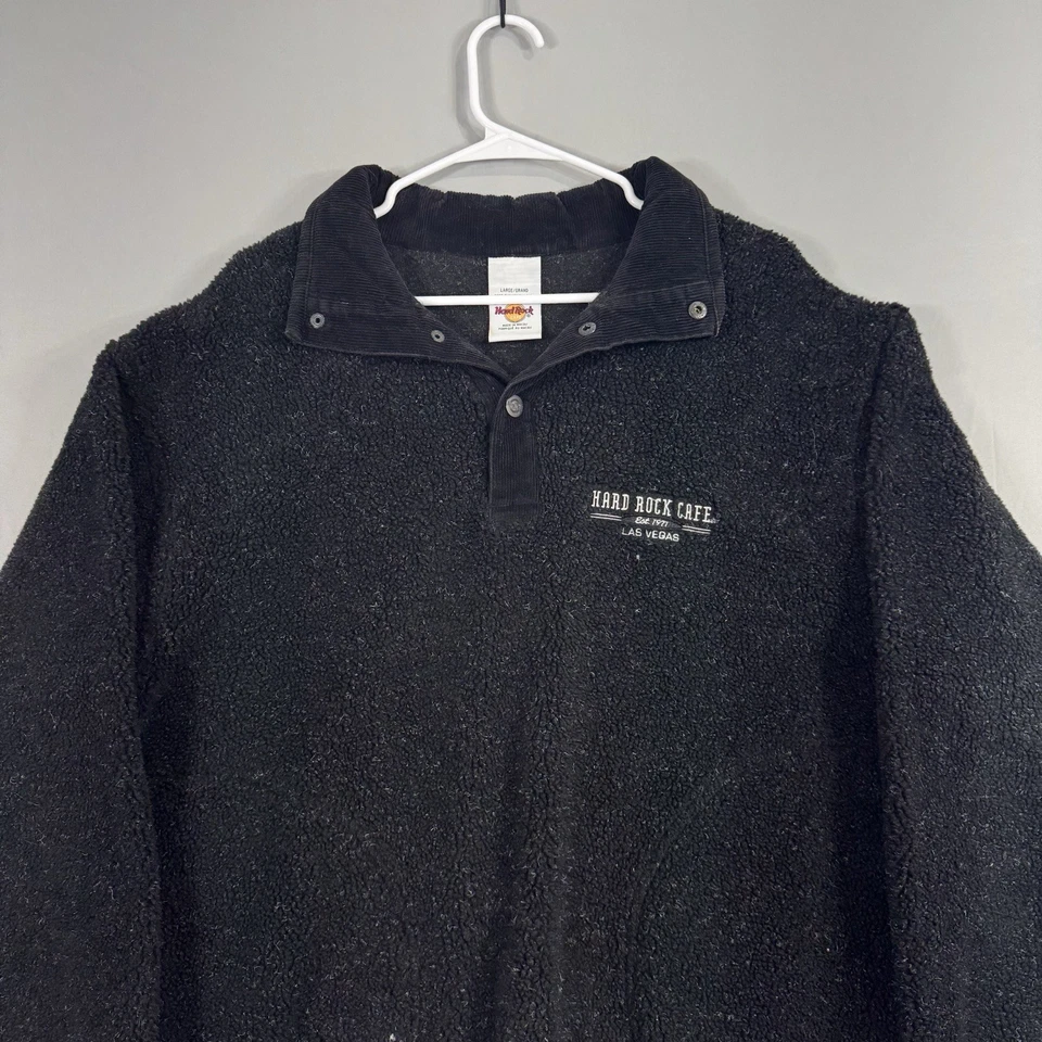 Hard Rock Cafe 1/4 Snap Pullover Jacket Mens Large Black Fleece Las Vegas - Image 2 of 4