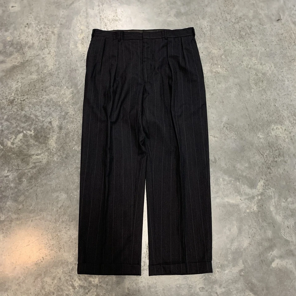 Vintage Polo Ralph Lauren 2PC Suit Size 44 38 Black Striped Wool USA Cuff Mens - Image 2 of 4