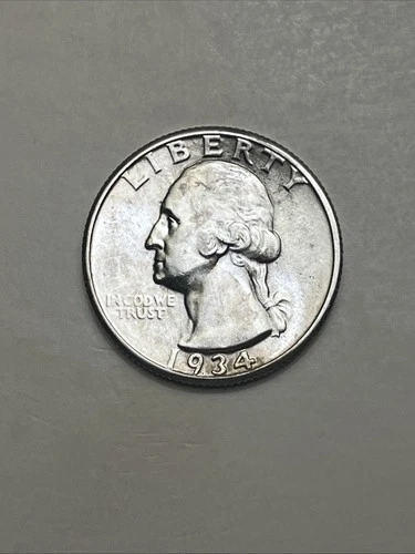1934-P Philadelphia Washington Quarter, Light Motto Variety US 25c Silver Coin