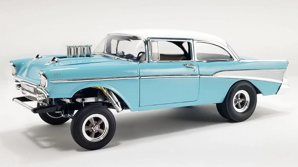 ア*ン様 トランペット AMERICAN CAPITAL DELUXE USA. 1/18 ACME MODELS 1957 CHEVROLET BEL AIR GASSER - LIGHT BLUE