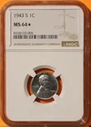 1943 S Lincoln Steel Cent NGC MS 64 Star, Near Proof-Like!