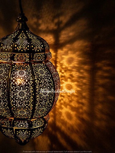 Moroccan Hanging Pendant Lamp, Antique Ceiling Fixture Home Decor Lamps Gifted - Picture 6 of 8
