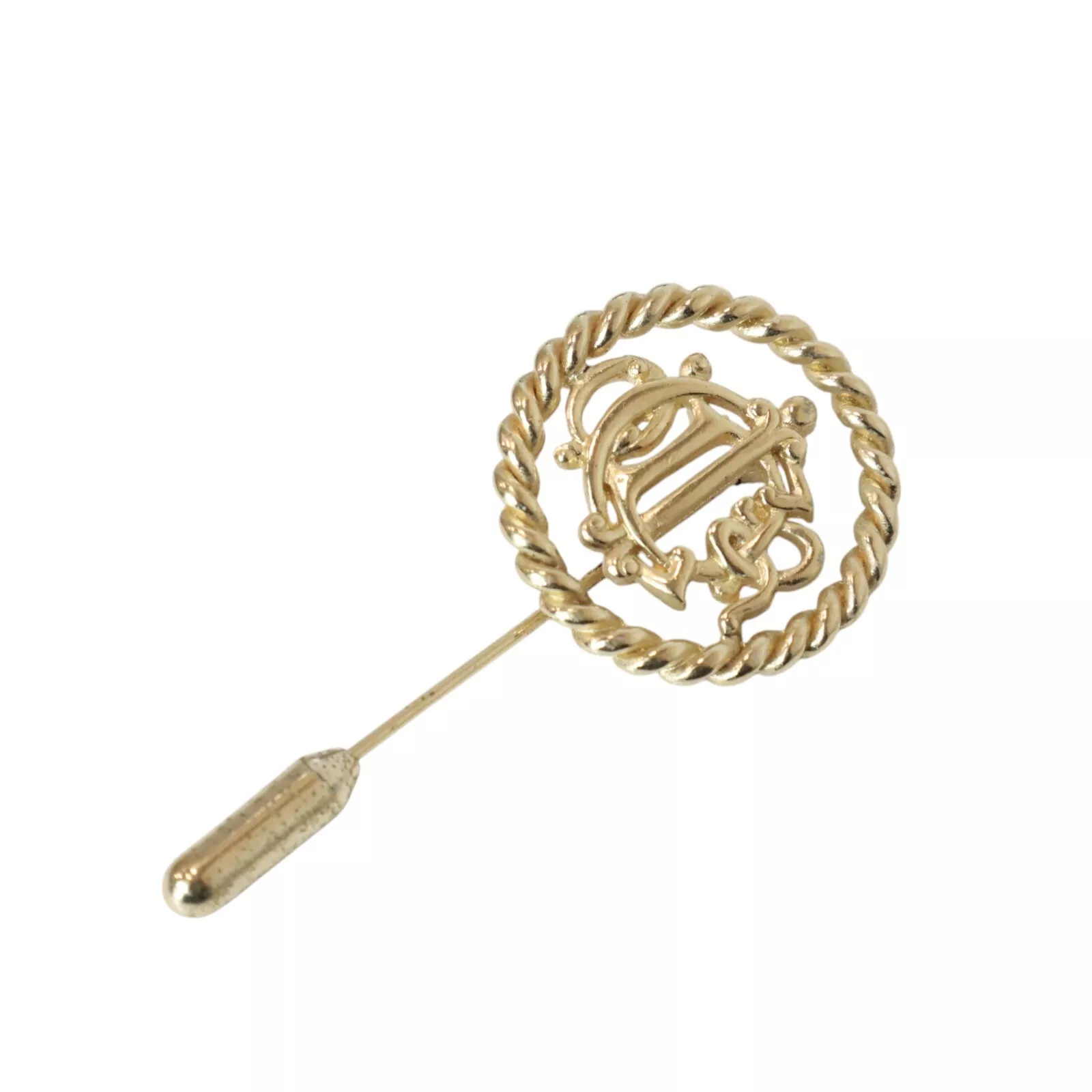 Broche bâton chapeau motif insigne écusson plaqué or Christian Dior vintage années 80