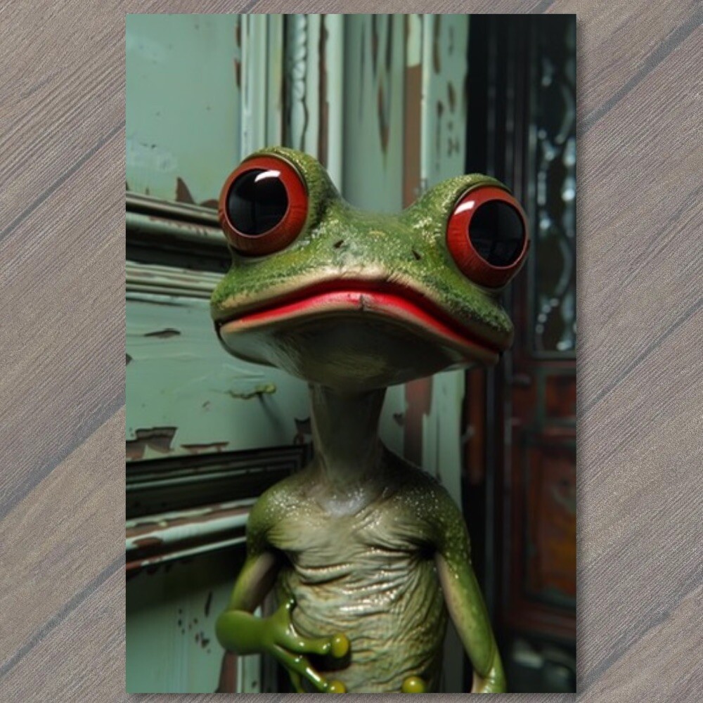 POSTCARD Frog With Lipstick Wig Hair Weird Funny Strange Unusual
