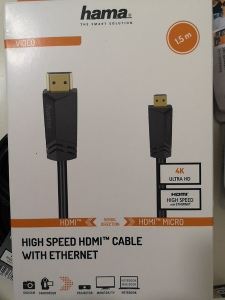 Hama Video Hdmi-Adapter Kabel Standard/Micro M/M 1,5 M 4K Uhd Ethernet Vergoldet-image