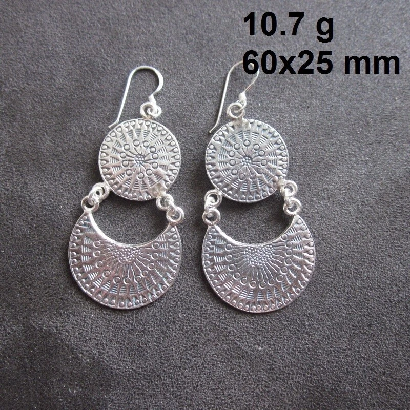 FINE SILVER EARRINGS 925 STERLING LONG TWIN LAYERS CRAFT TRIBAL TRADITIONAL - Image 4 of 4