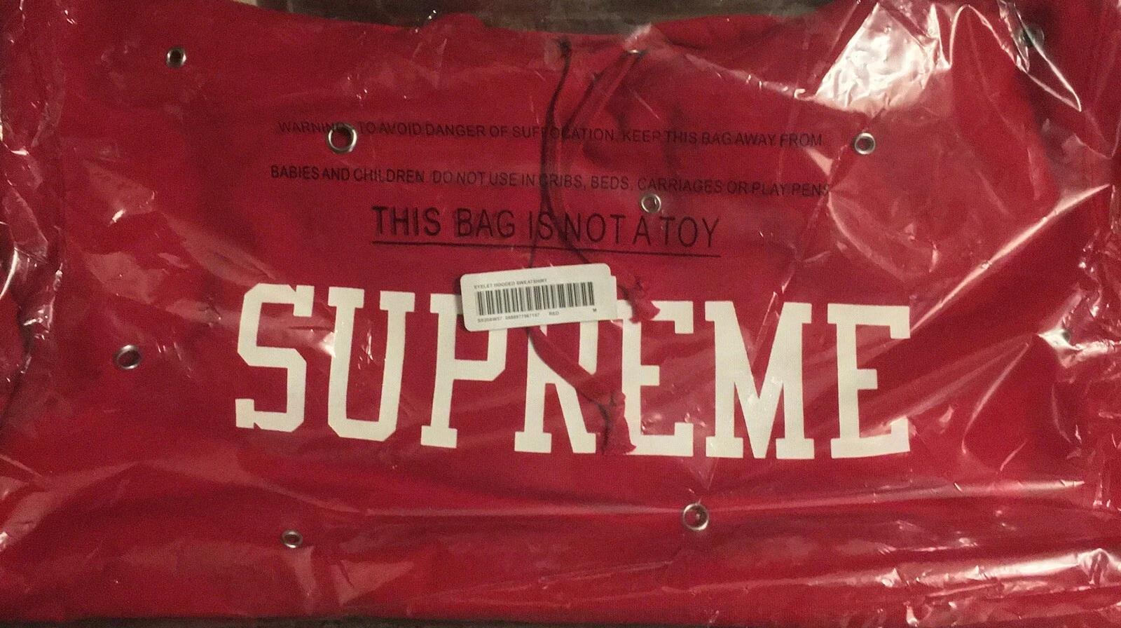 Supreme• Sweat à capuche à œillets•Rouge•Taille Medium•Neuf avec étiquettes 