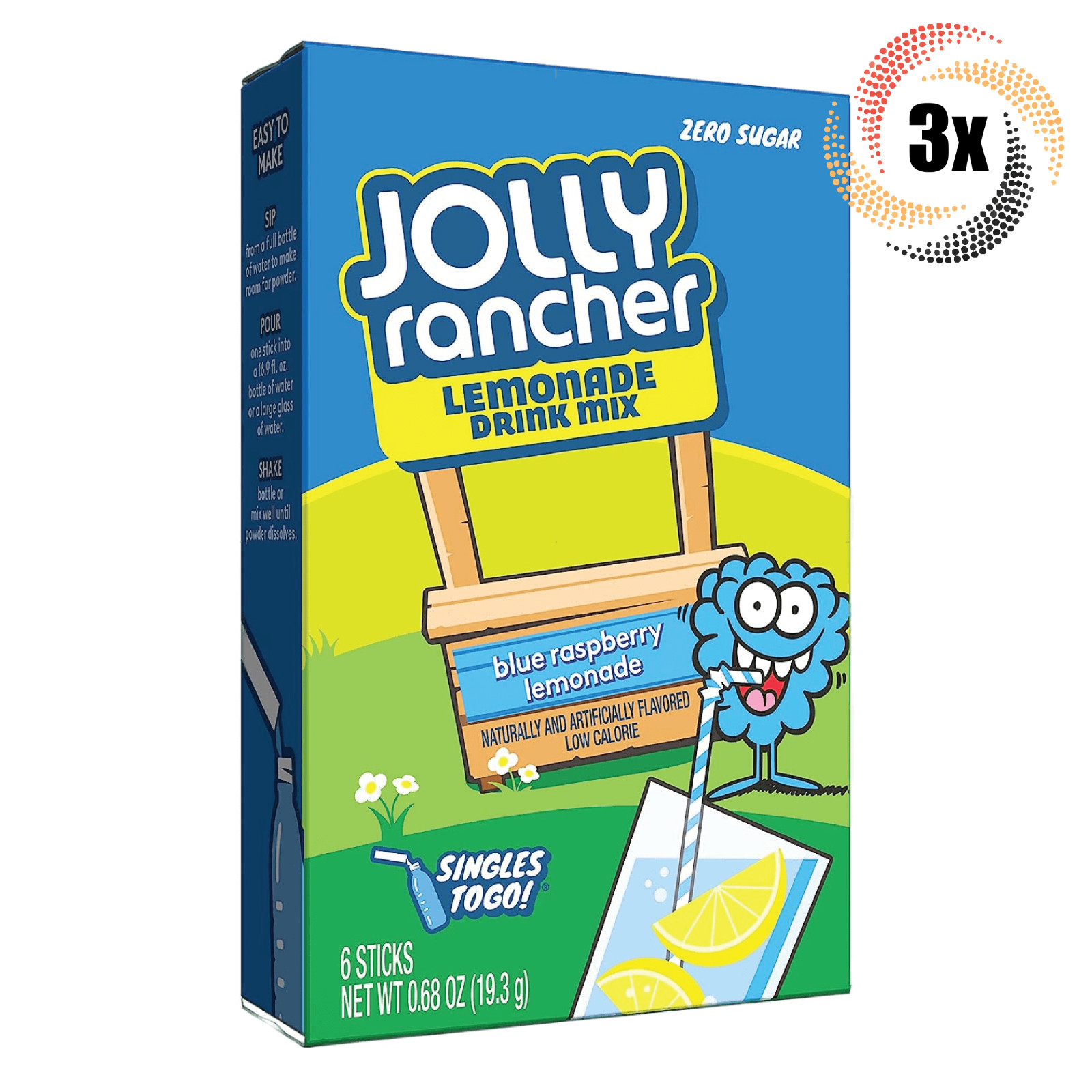3 упаковки смеси для приготовления лимонада Jolly Rancher Blue Raspberry Lemonade | по 6 палочек в каждой |68 унций