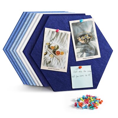 8-Pack Hexagon Felt Pin Boards 12'' Large Bulletin Boards with Push Pins
